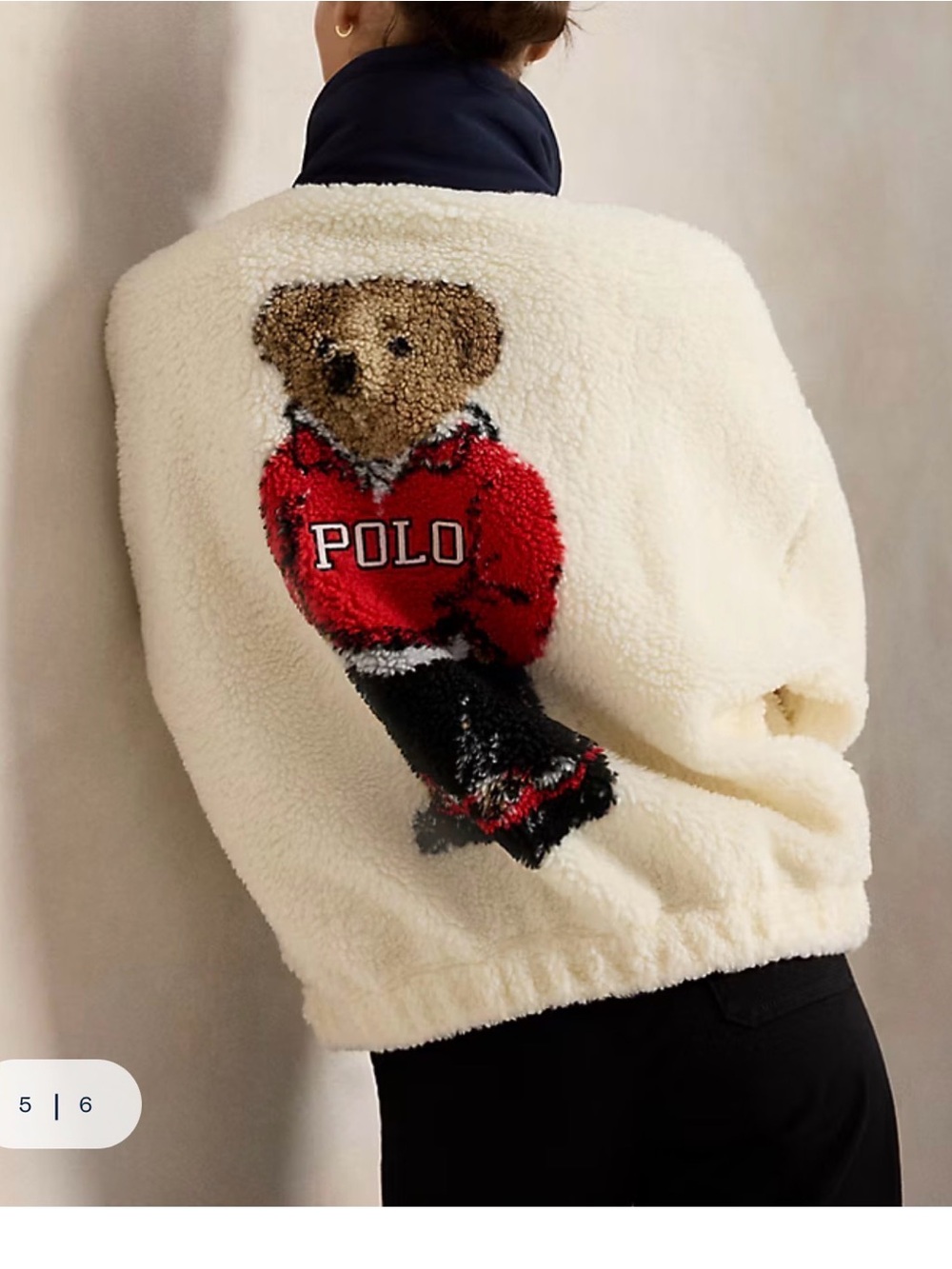 Polo by Ralph Lauren Cream Teddy Fleece Zip-Up with Red Polo Bear